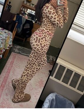 Leopard Print Fitted Jumpsuit - Beige Brown Spots